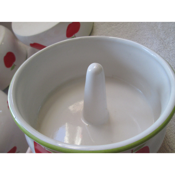 Four 4 1/2" apple bakers, ceramic, red apple design 2" tall - Picture 4 of 7